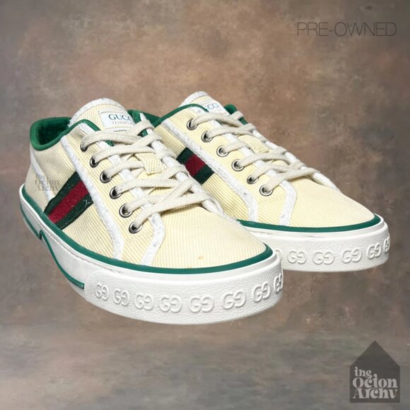 Men Size 8 US Gucci Tennis 1977 'Off White' 606111 GZO30 9361 Pre-Owned - Picture 1 of 15